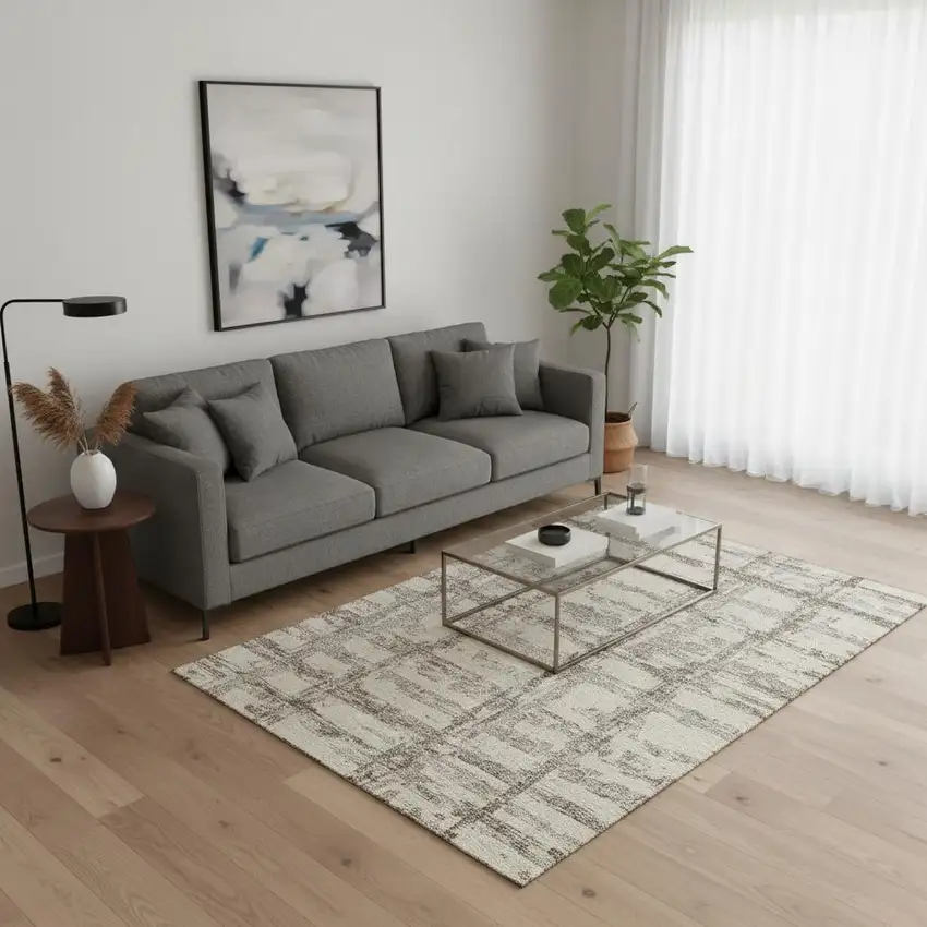 Beige And Taupe Striped Washable Area Rug With UV Protection Photo 2