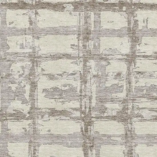 Beige And Taupe Striped Washable Area Rug With UV Protection Photo 3