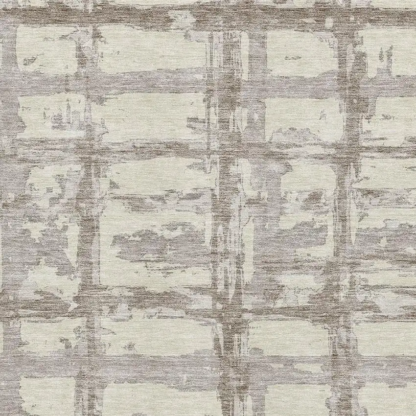 Beige And Taupe Striped Washable Area Rug With UV Protection Photo 3