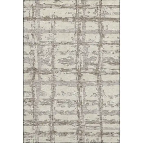 Beige And Taupe Striped Washable Area Rug With UV Protection Photo 1
