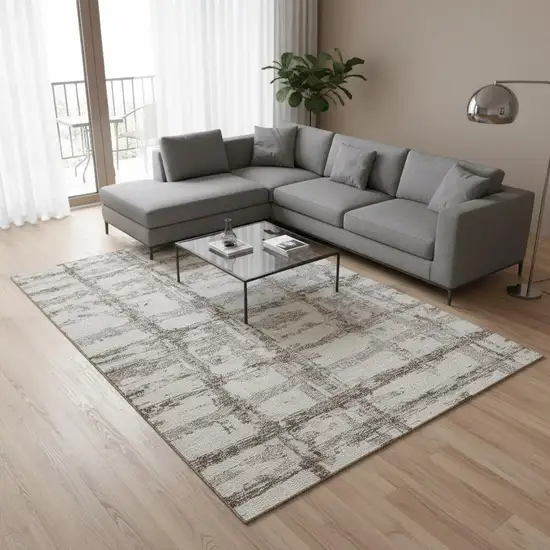 Beige And Taupe Striped Washable Area Rug With UV Protection Photo 2