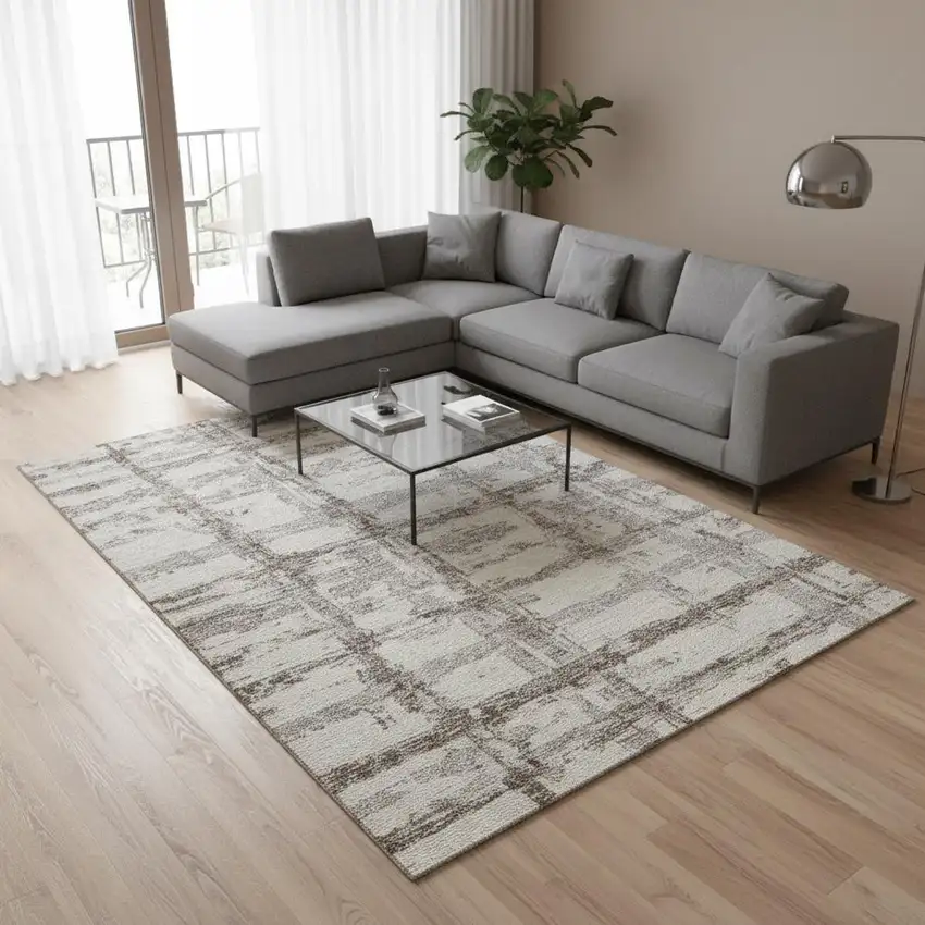 Beige And Taupe Striped Washable Area Rug With UV Protection Photo 2