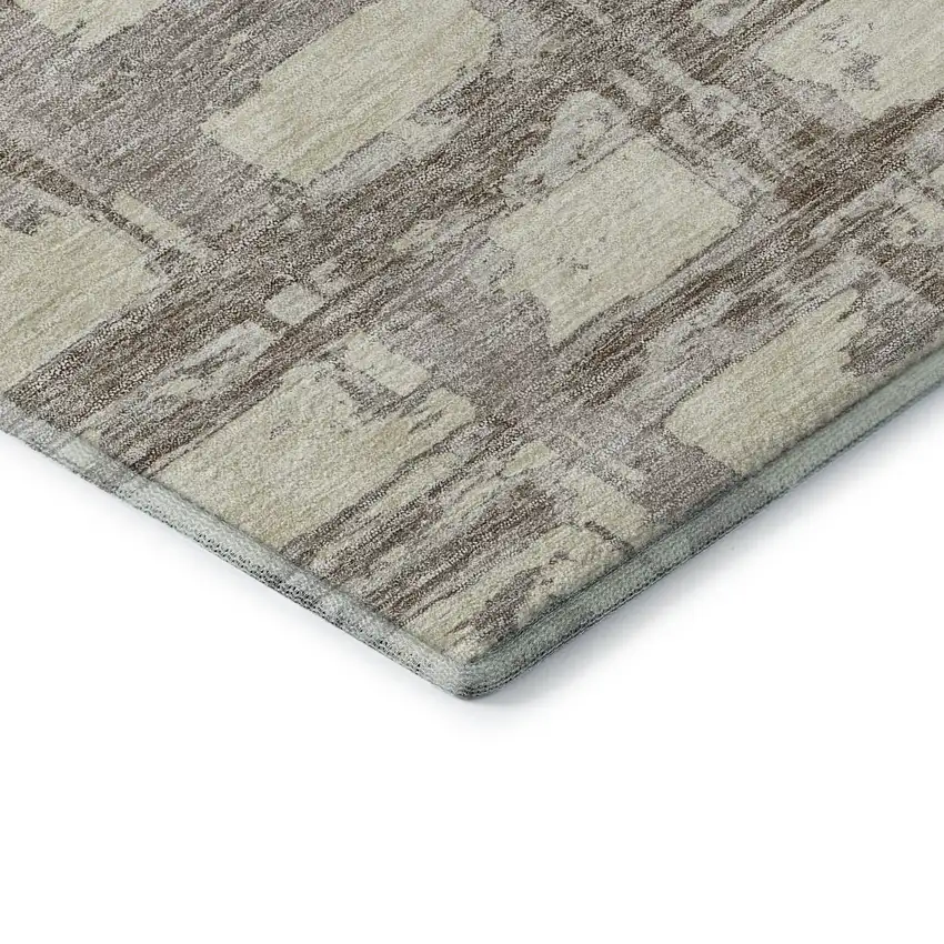 Beige And Taupe Striped Washable Area Rug With UV Protection Photo 8