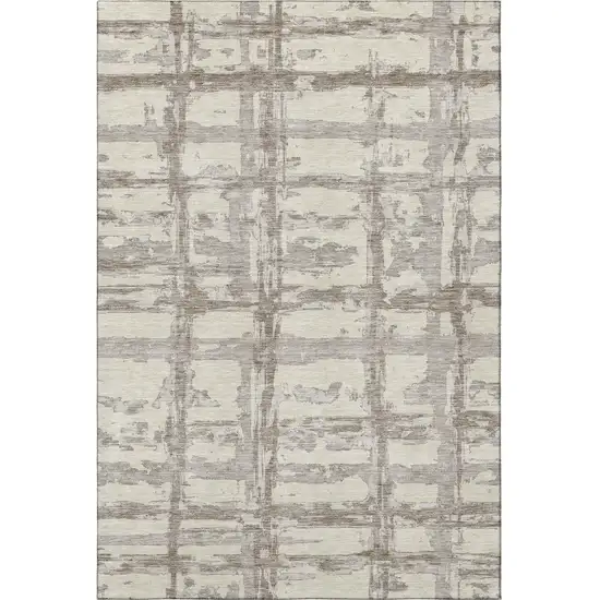 Beige And Taupe Striped Washable Area Rug With UV Protection Photo 4