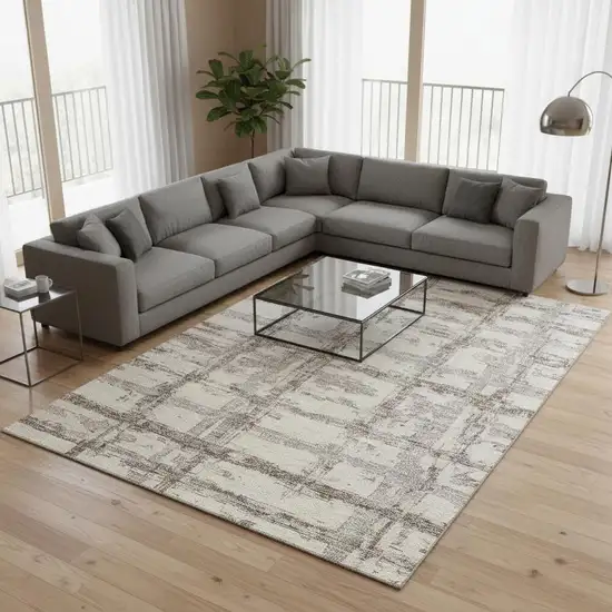 Beige And Taupe Striped Washable Area Rug With UV Protection Photo 2