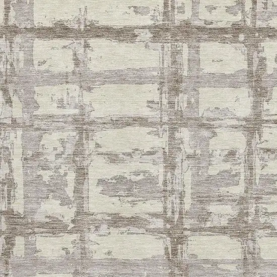 Beige And Taupe Striped Washable Area Rug With UV Protection Photo 3