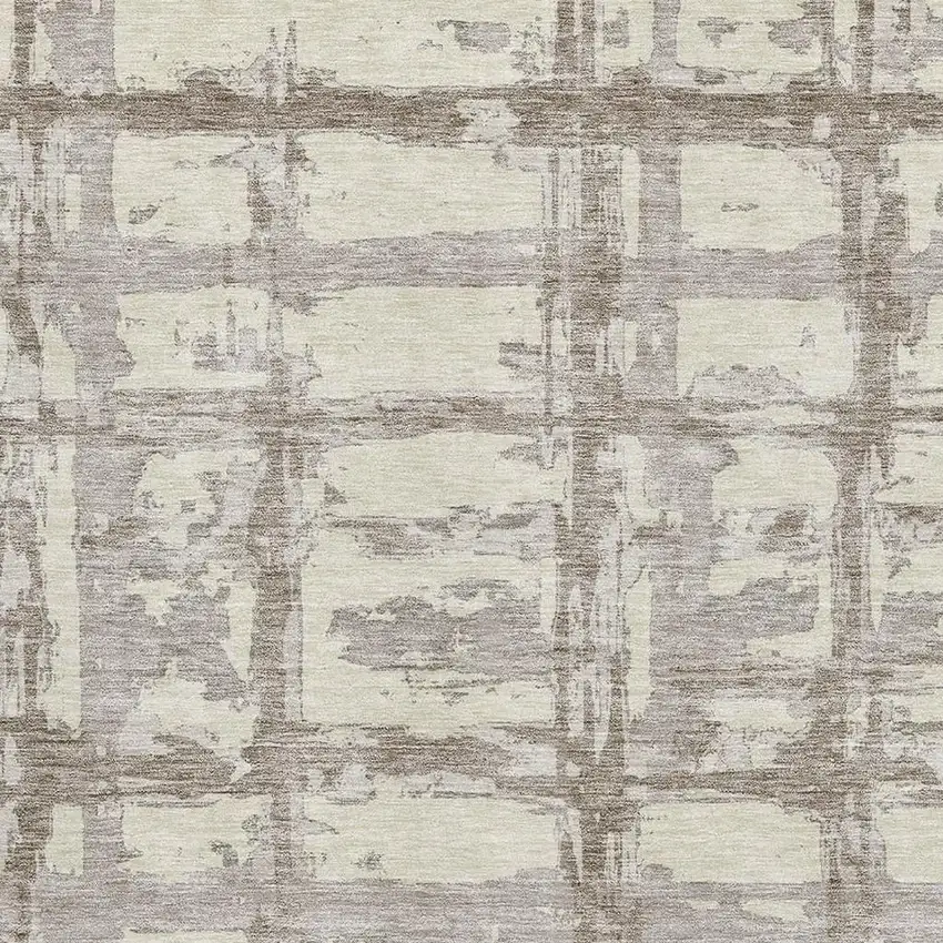 Beige And Taupe Striped Washable Area Rug With UV Protection Photo 3