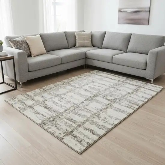 Beige And Taupe Striped Washable Area Rug With UV Protection Photo 2