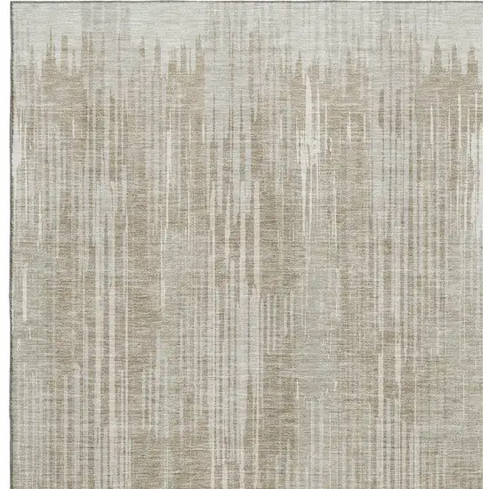 Beige And Taupe Striped Washable Area Rug With UV Protection Photo 4