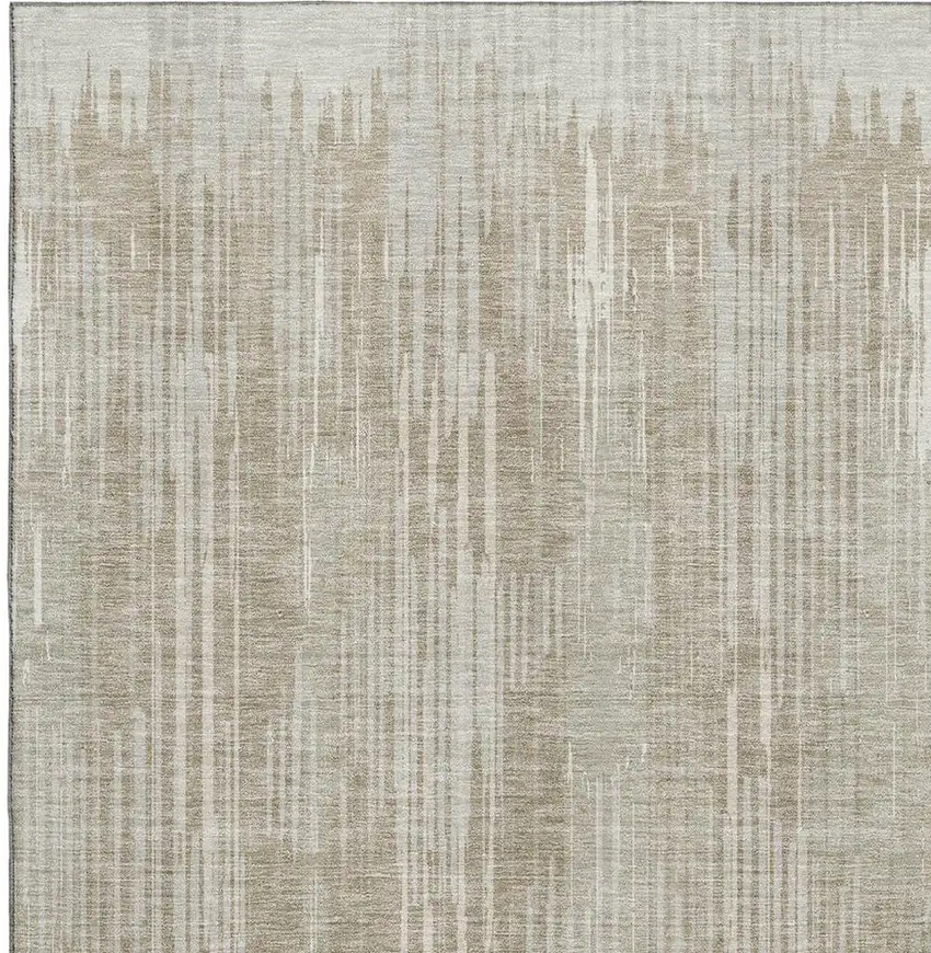 Beige And Taupe Striped Washable Area Rug With UV Protection Photo 4