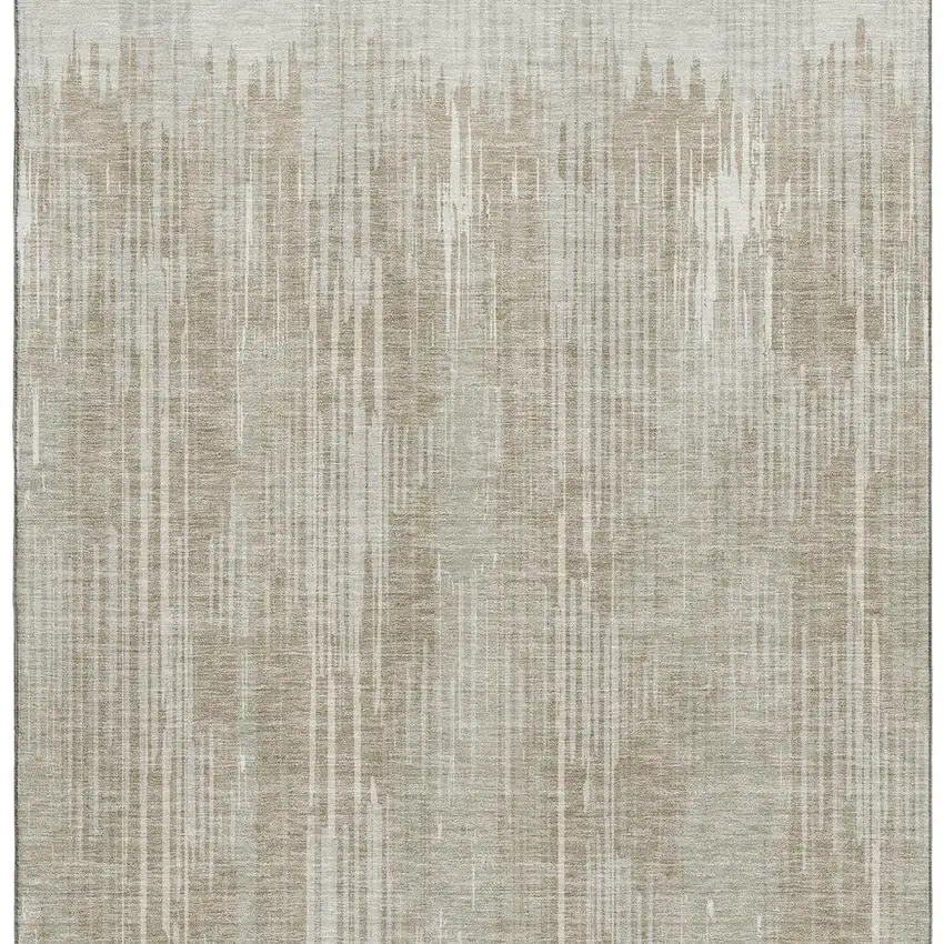 Beige And Taupe Striped Washable Area Rug With UV Protection Photo 5