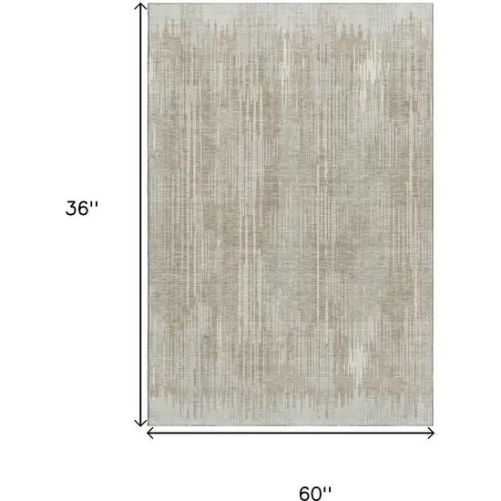 Beige And Taupe Striped Washable Area Rug With UV Protection Photo 3