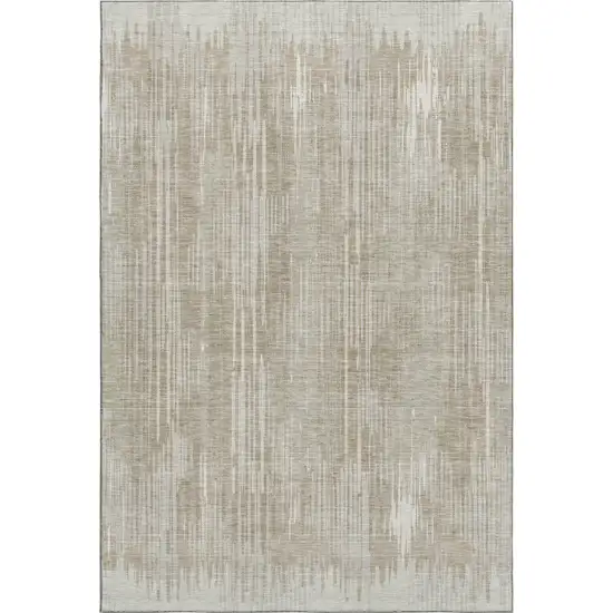 Beige And Taupe Striped Washable Area Rug With UV Protection Photo 3