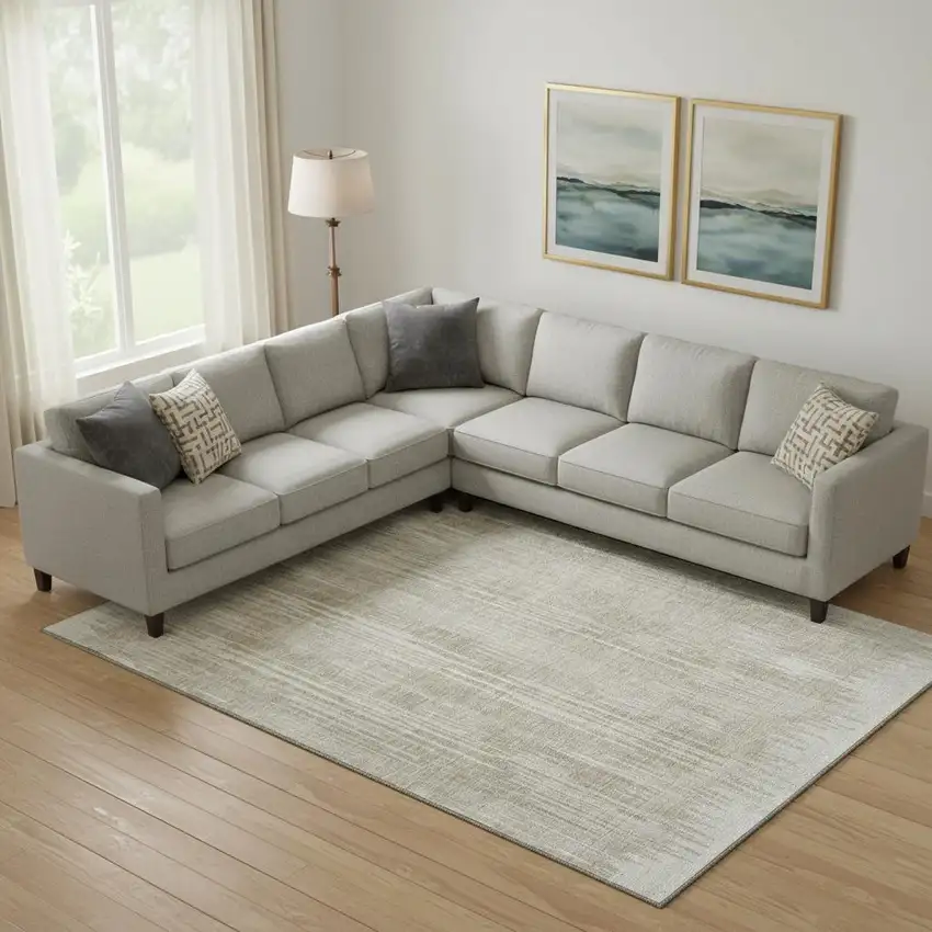 Beige And Taupe Striped Washable Area Rug With UV Protection Photo 1