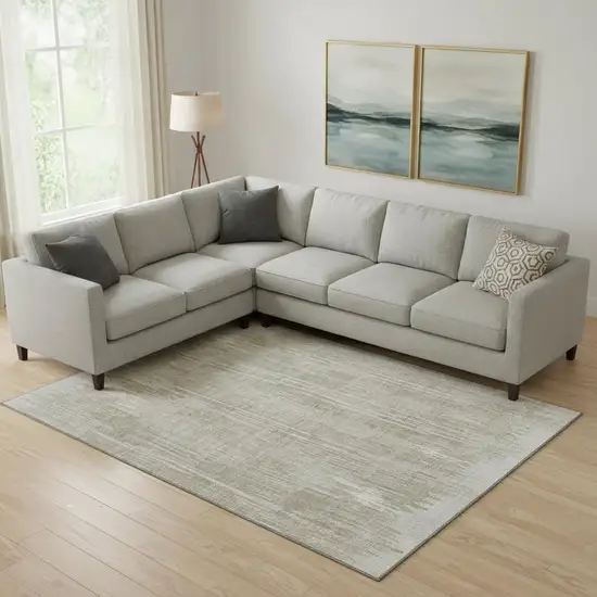 Beige And Taupe Striped Washable Area Rug With UV Protection Photo 1