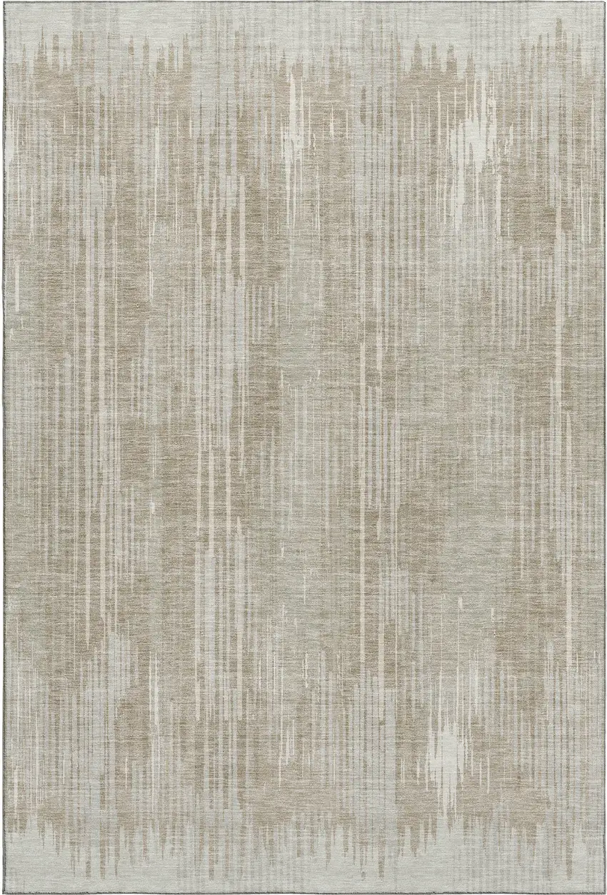 Beige And Taupe Striped Washable Area Rug With UV Protection Photo 3