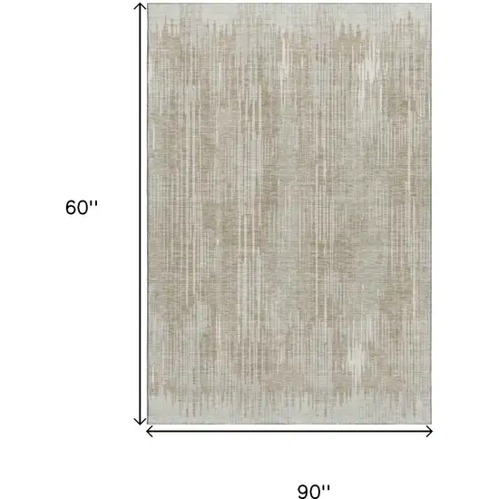 Beige And Taupe Striped Washable Area Rug With UV Protection Photo 9