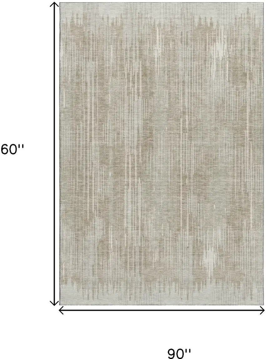 Beige And Taupe Striped Washable Area Rug With UV Protection Photo 9