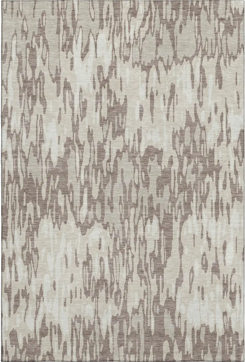 Beige And Taupe Striped Washable Area Rug With UV Protection Photo 1