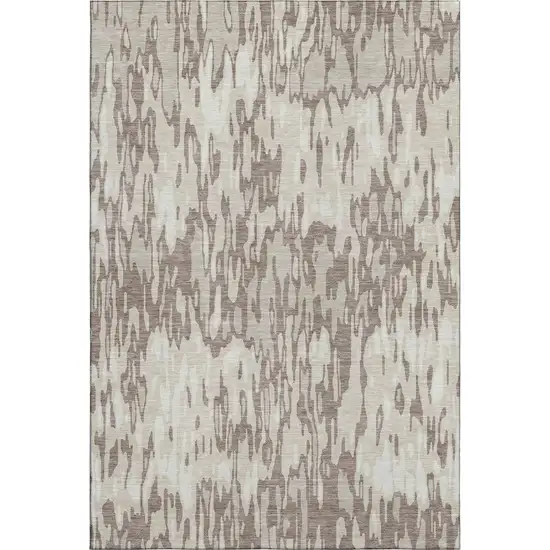Beige And Taupe Striped Washable Area Rug With UV Protection Photo 1