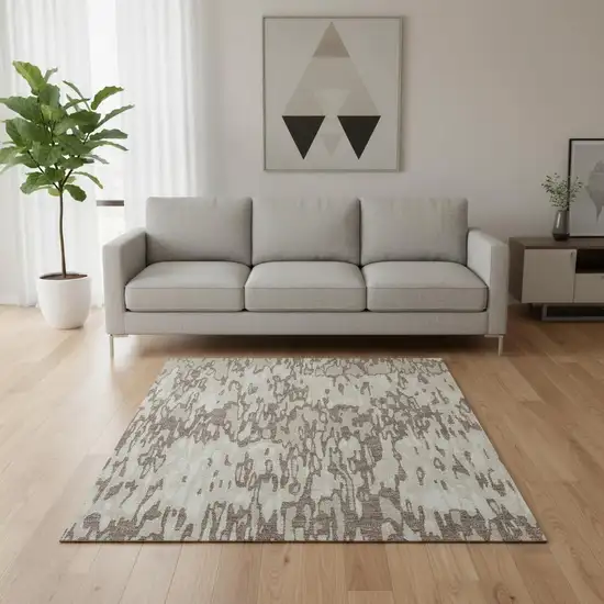 Beige And Taupe Striped Washable Area Rug With UV Protection Photo 2