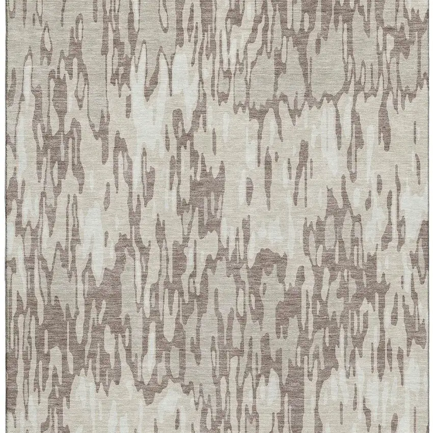 Beige And Taupe Striped Washable Area Rug With UV Protection Photo 3
