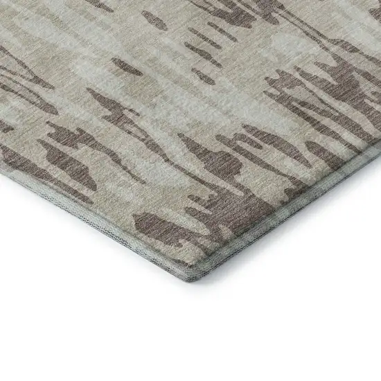 Beige And Taupe Striped Washable Area Rug With UV Protection Photo 7