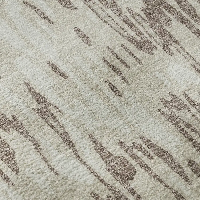 Beige And Taupe Striped Washable Area Rug With UV Protection Photo 9