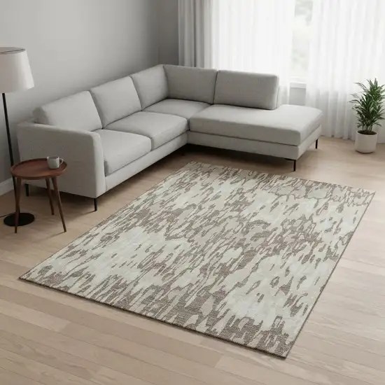 Beige And Taupe Striped Washable Area Rug With UV Protection Photo 2