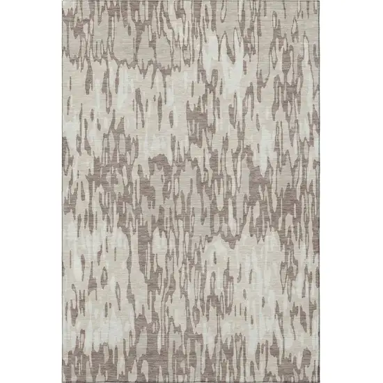 Beige And Taupe Striped Washable Area Rug With UV Protection Photo 4