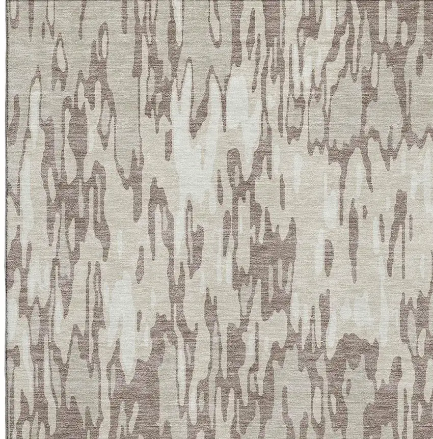 Beige And Taupe Striped Washable Area Rug With UV Protection Photo 2
