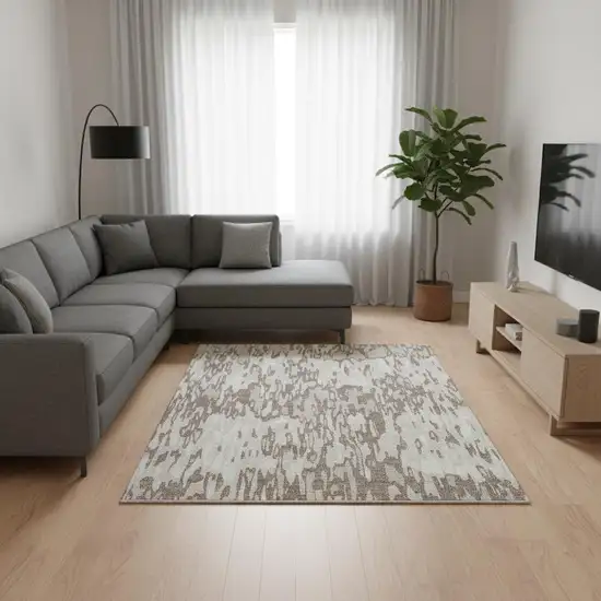 Beige And Taupe Striped Washable Area Rug With UV Protection Photo 2