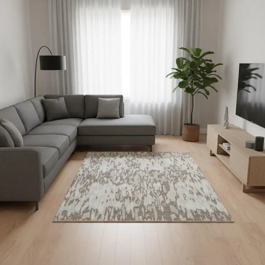 Beige And Taupe Striped Washable Area Rug With UV Protection Photo 2