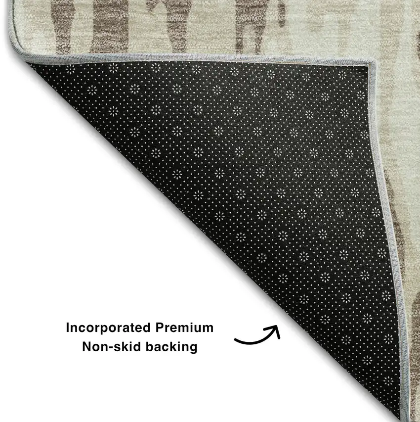 Beige And Taupe Striped Washable Area Rug With UV Protection Photo 6