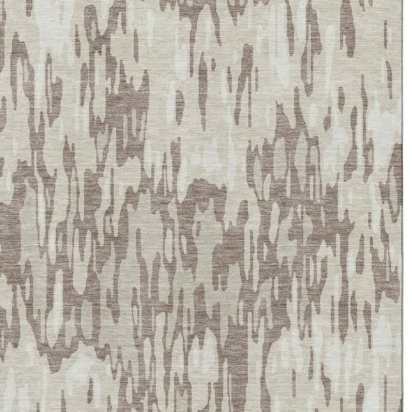 Beige And Taupe Striped Washable Area Rug With UV Protection Photo 2