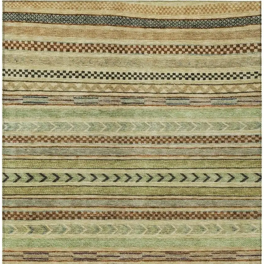 Beige And Taupe Striped Washable Indoor Outdoor Area Rug Photo 3