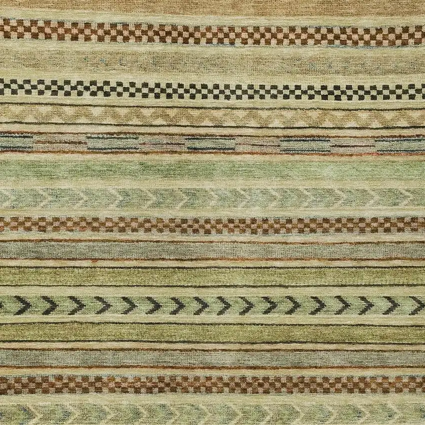 Beige And Taupe Striped Washable Indoor Outdoor Area Rug Photo 4