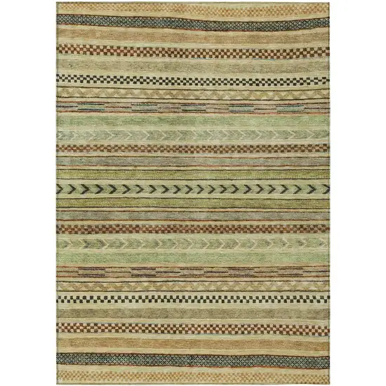 Beige And Taupe Striped Washable Indoor Outdoor Area Rug Photo 1
