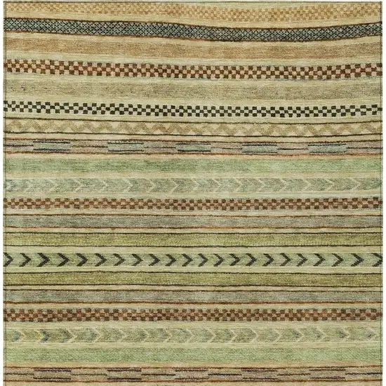 Beige And Taupe Striped Washable Indoor Outdoor Area Rug Photo 3
