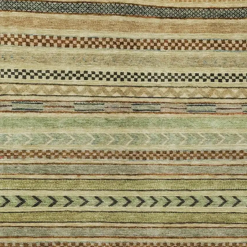 Beige And Taupe Striped Washable Indoor Outdoor Area Rug Photo 4