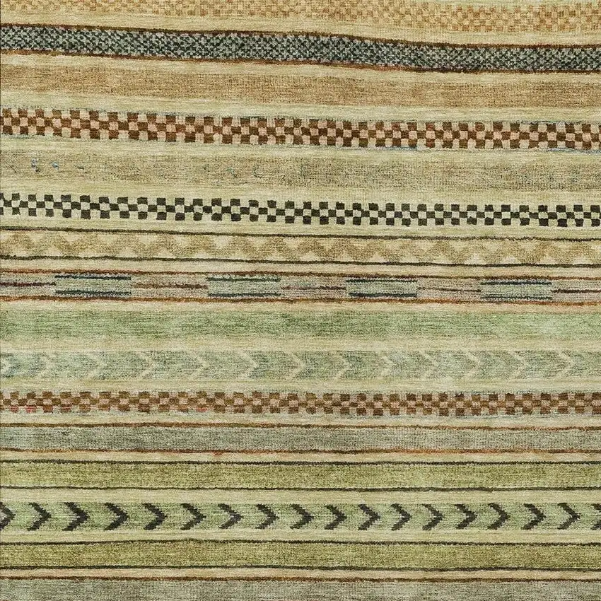 Beige And Taupe Striped Washable Indoor Outdoor Area Rug Photo 3