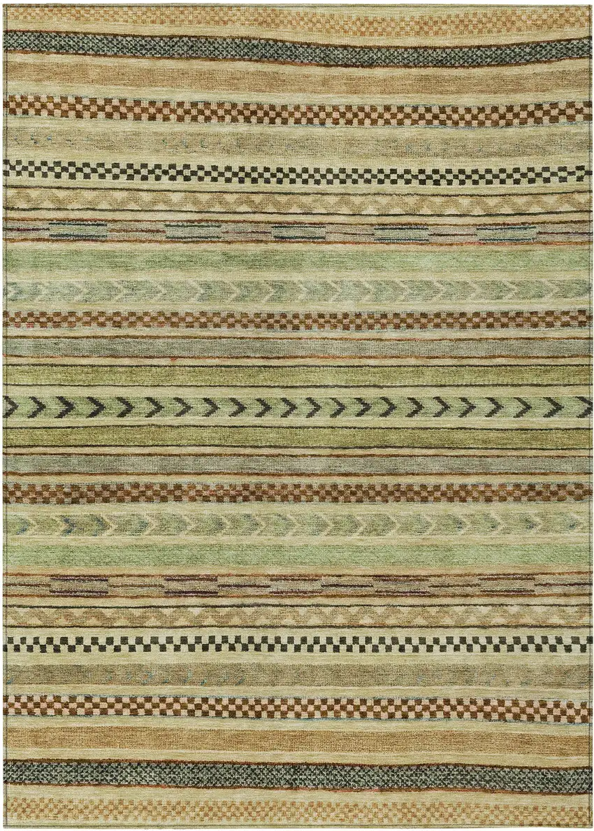 Beige And Taupe Striped Washable Indoor Outdoor Area Rug Photo 1