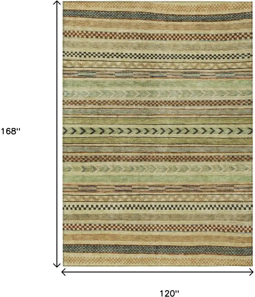 Beige And Taupe Striped Washable Indoor Outdoor Area Rug Photo 7