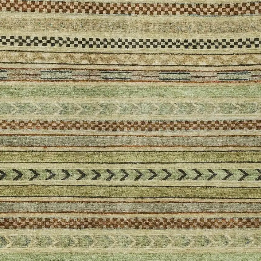 Beige And Taupe Striped Washable Indoor Outdoor Area Rug Photo 5