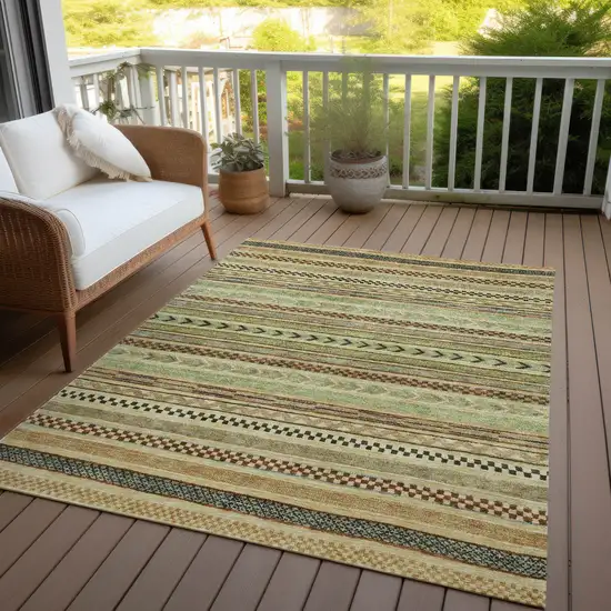 Beige And Taupe Striped Washable Indoor Outdoor Area Rug Photo 8