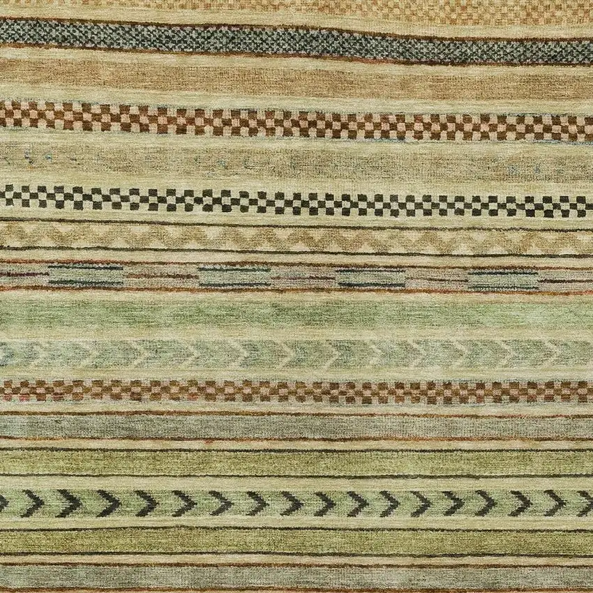 Beige And Taupe Striped Washable Indoor Outdoor Area Rug Photo 4