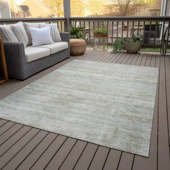 Beige And Taupe Striped Washable Indoor Outdoor Area Rug Photo 9