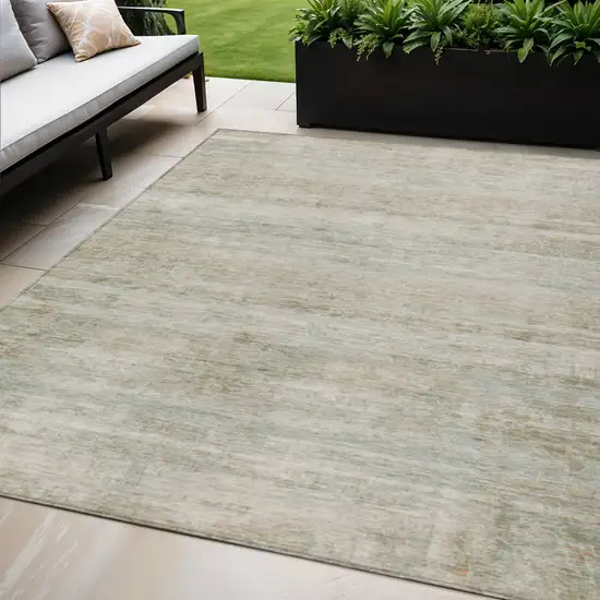 Beige And Taupe Striped Washable Indoor Outdoor Area Rug Photo 2