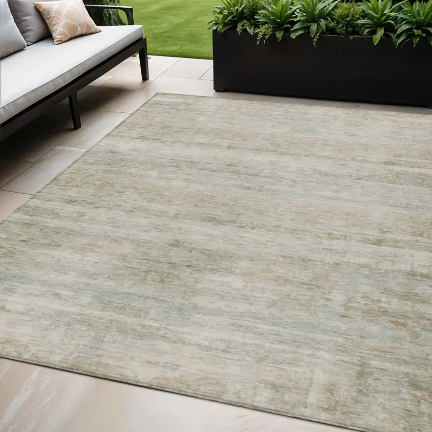 Beige And Taupe Striped Washable Indoor Outdoor Area Rug Photo 2