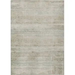 Photo of Beige And Taupe Striped Washable Indoor Outdoor Area Rug
